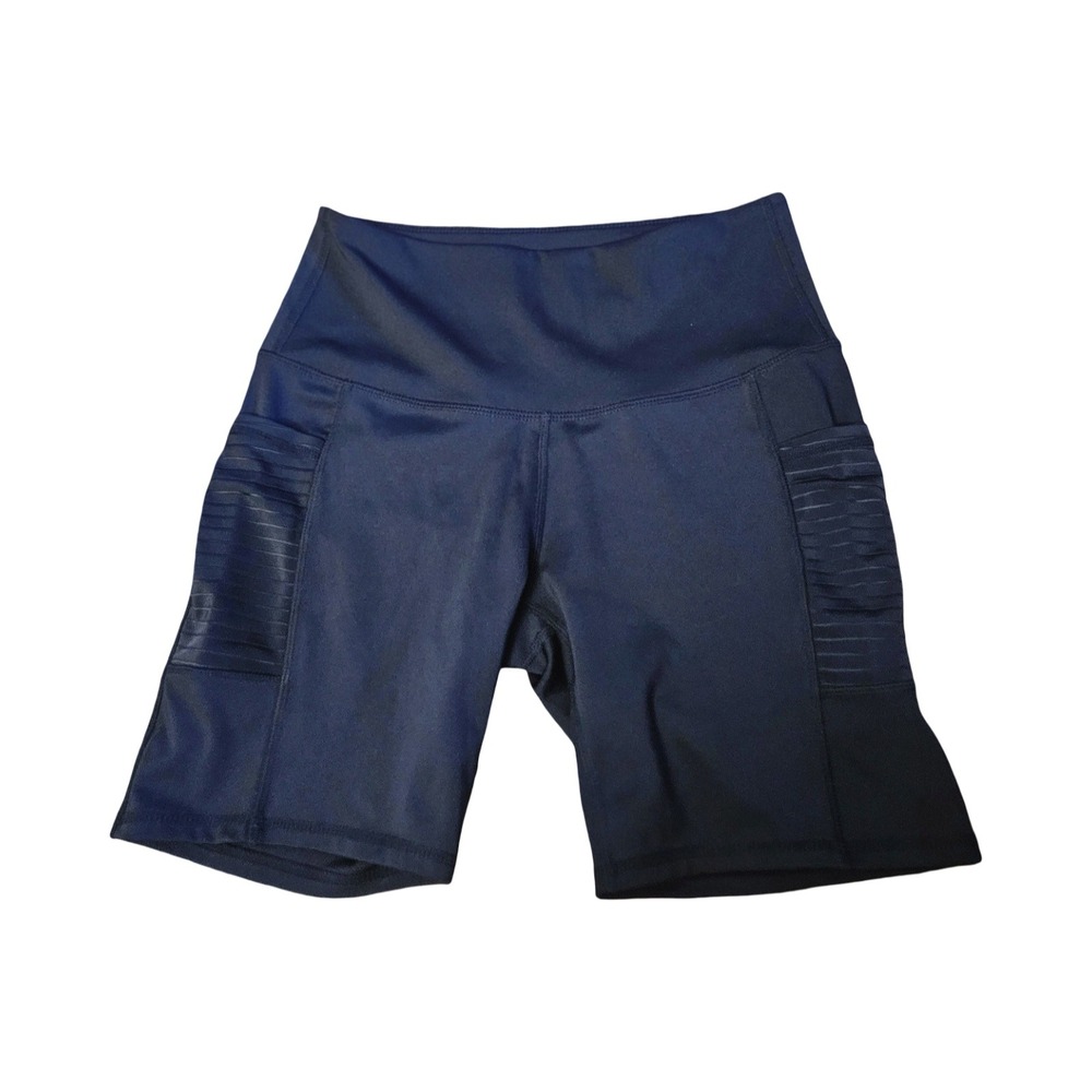 LegEnd Womens Navy Blue High‎ Waisted Moto Biker Shorts with Pockets Size M